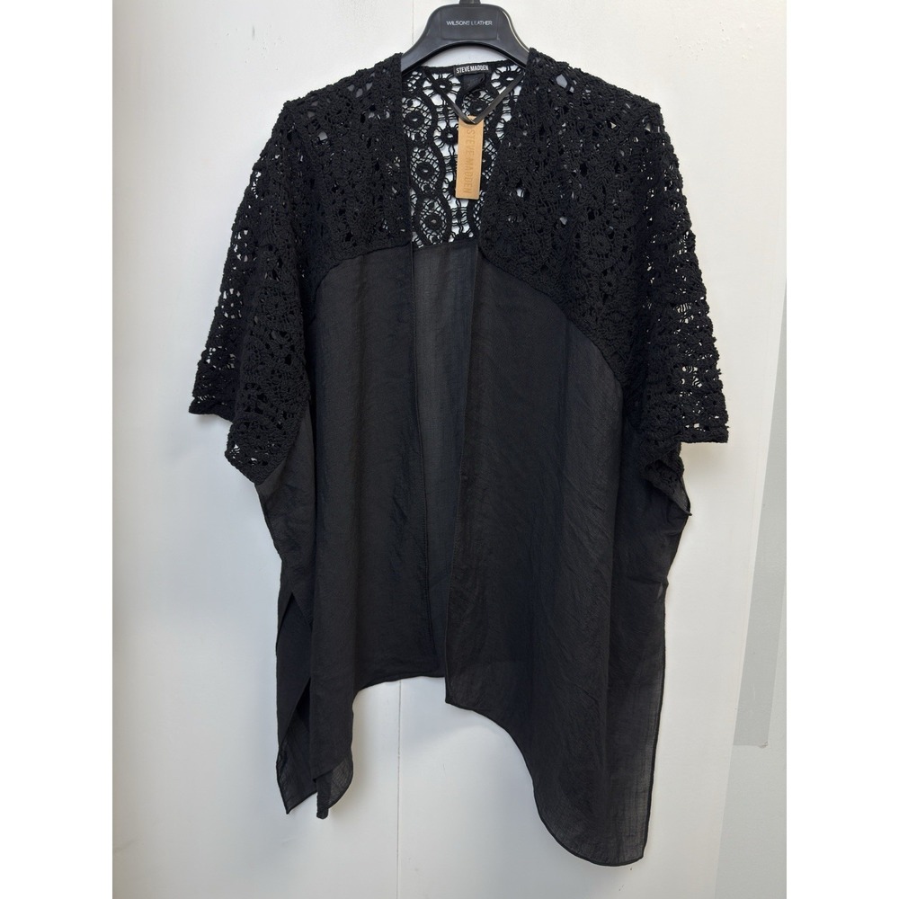 Steve Madden Open Lightweight Cardigan Cover-Up Women's One Size Black‎ Crochet